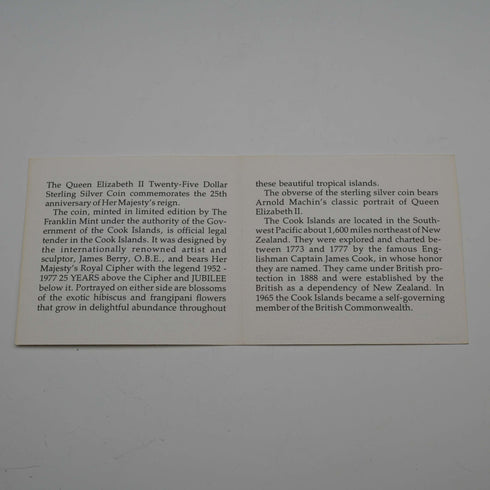 1977年 エリザベス2世女王 シルバージュビリー クック諸島25ドル記念銀貨 49g FranklinMint ケース・説明書付き