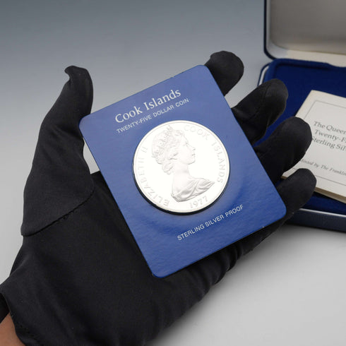 1977年 エリザベス2世女王 シルバージュビリー クック諸島25ドル記念銀貨 49g FranklinMint ケース・説明書付き