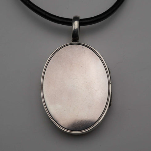 Antique Sterling Silver Locket Pendant with Leather Necklace 15.5g