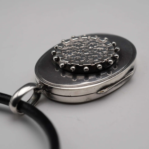 Antique Sterling Silver Locket Pendant with Leather Necklace 15.5g