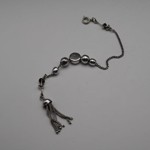 Cadena vintage de plata de ley con borla y cierre de anilla, longitud total 24 cm, 12 g