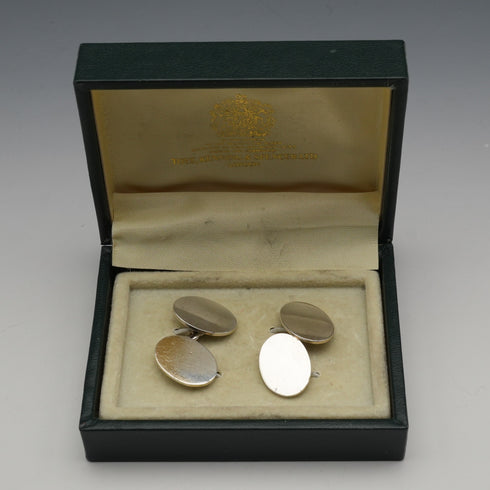 British Vintage Sterling Silver Oval Cufflinks, 11.7g, with Case