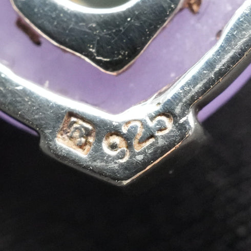 复古纯银底座双宝石(紫色和绿色)吊坠(含链条)