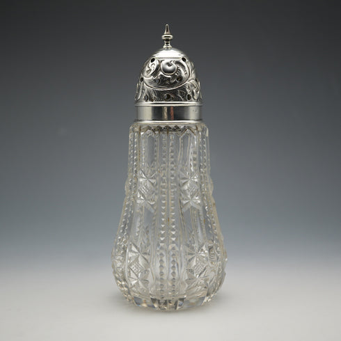 1907년 영국 앤틱 컷 글라스 & 순은 뚜껑 슈가 캐스터 Robert Pringle