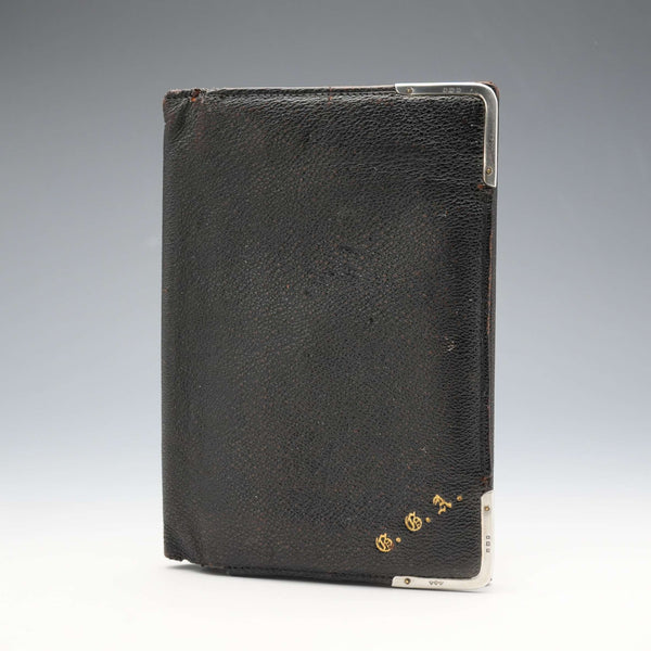 1908年 英国アンティーク 純銀装飾 ブラックレザーウォレット Edward Langridge&Co