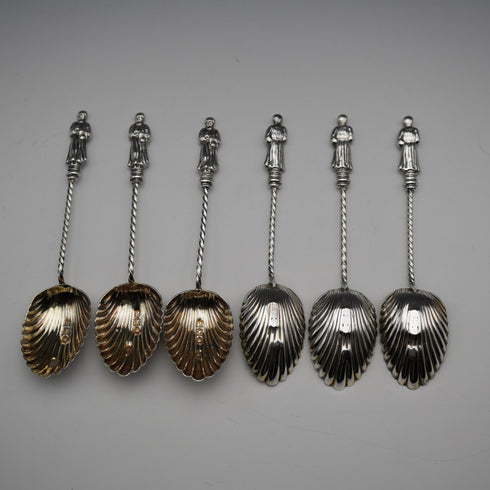1896 Antique English Sterling Silver Apostle Spoon Set (6 Spoons, Tongs & Sifter), 54g total, by Charles Boyton, in case