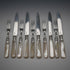 Circa 1908 Antique English Mother-of-Pearl Handle Dessert Cutlery, 5 Pairs, Sterling Silver Accents, Allen & Darwin