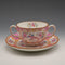 English Antique Minton Pink Cockatrice Soup Cup & Saucer