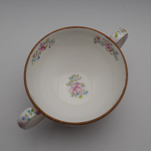 English Antique Minton Pink Cockatrice Soup Cup & Saucer