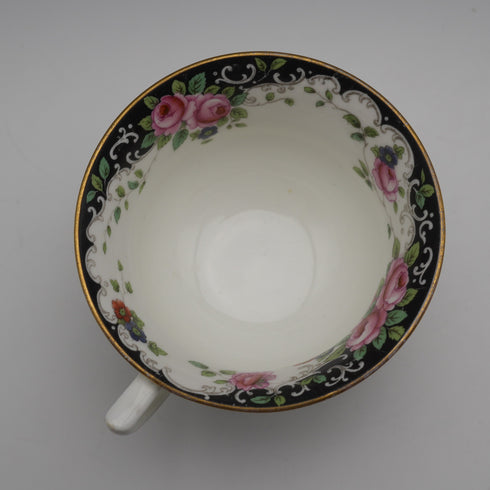 英國古董 Aynsley 「黑邊與玫瑰」茶杯三件套