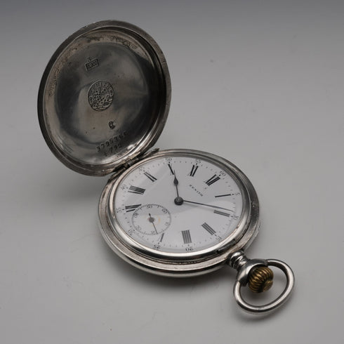 约1919年古董真力时怀表,900银猎表壳,直径50mm,运转良好