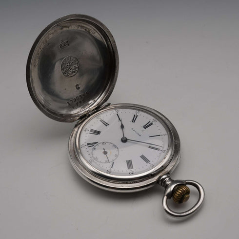 約1919年製 古董 Zenith 懷錶 900銀獵錶殼 直徑50mm 運作良好