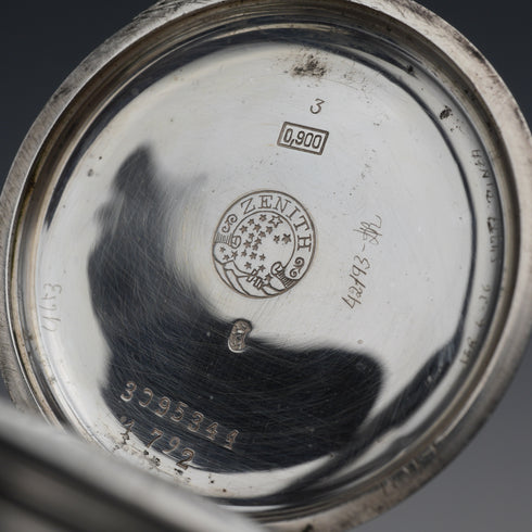 约1919年古董真力时怀表,900银猎表壳,直径50mm,运转良好