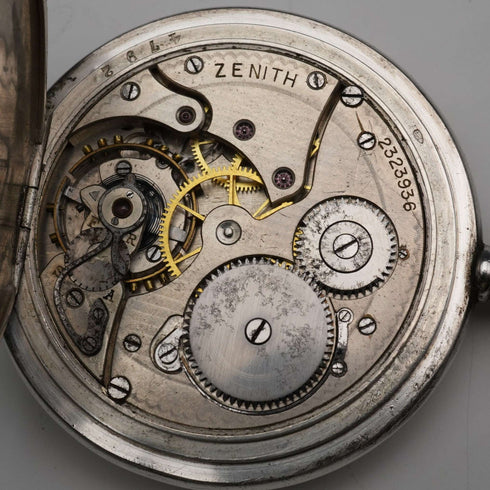 約1919年製 古董 Zenith 懷錶 900銀獵錶殼 直徑50mm 運作良好