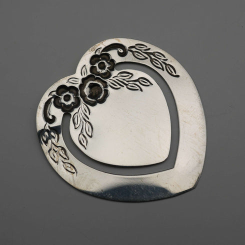 Marcapáginas de plata de ley vintage británico, forma de corazón, Harrison Brothers & Howson