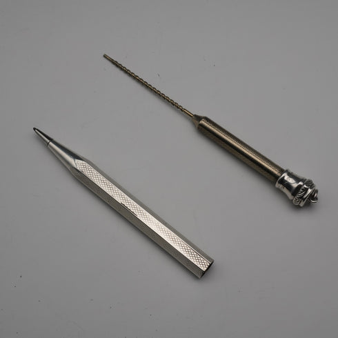 Pluma estilográfica pequeña de plata de ley con mecanismo de propulsión hexagonal, vintage, Lifelong, Reino Unido