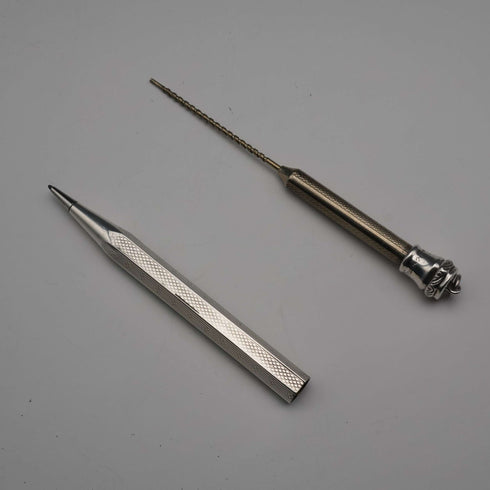 Pluma estilográfica pequeña de plata de ley con mecanismo de propulsión hexagonal, vintage, Lifelong, Reino Unido