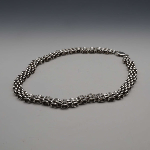 British Vintage Sterling Silver Panther Link Necklace 42cm 57g