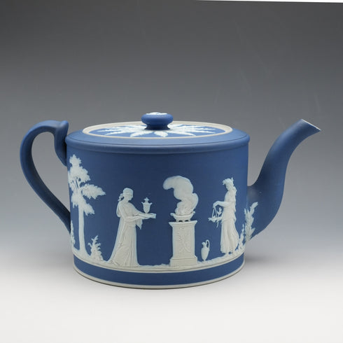 Circa 1900 British Antique Wedgwood Jasperware Drum-Shaped Teapot