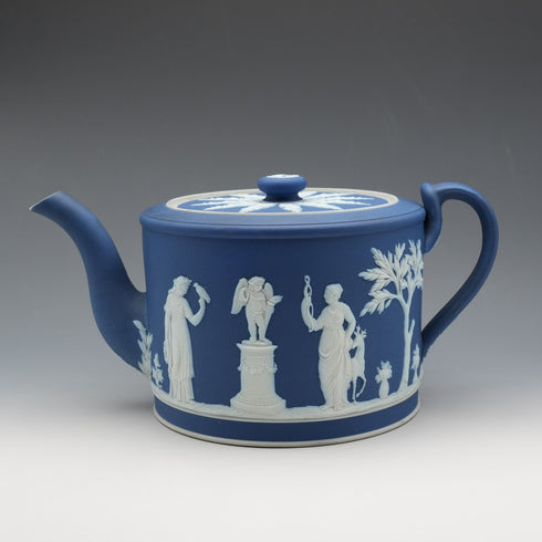 Circa 1900 British Antique Wedgwood Jasperware Drum-Shaped Teapot