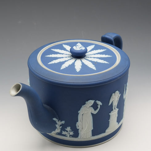Circa 1900 British Antique Wedgwood Jasperware Drum-Shaped Teapot