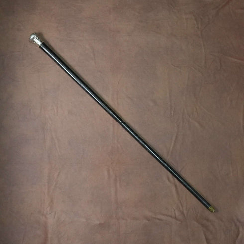 Bastón antiguo británico de 1922 con eje negro y mango de rondel de plata esterlina, 91 cm