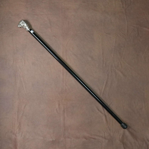 Bastón italiano vintage con eje negro y mango de cabeza de perro en plata de ley, 78 cm
