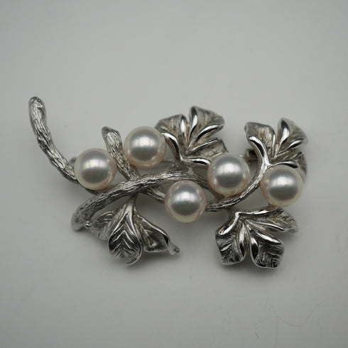 Vintage Silver-Tone Pearl-Embellished Twig Brooch