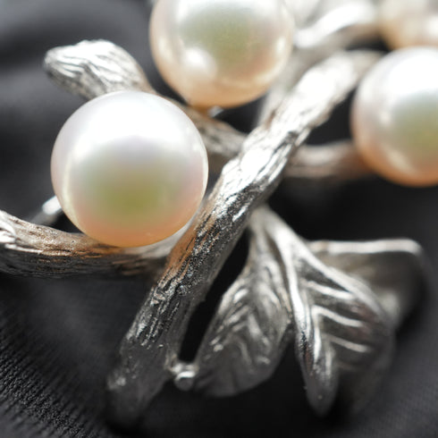 Vintage Silver-Tone Pearl-Embellished Twig Brooch