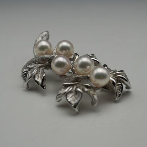Vintage Silver-Tone Pearl-Embellished Twig Brooch