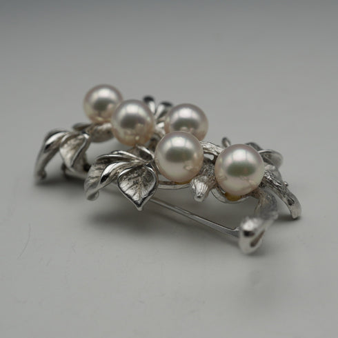Vintage Silver-Tone Pearl-Embellished Twig Brooch