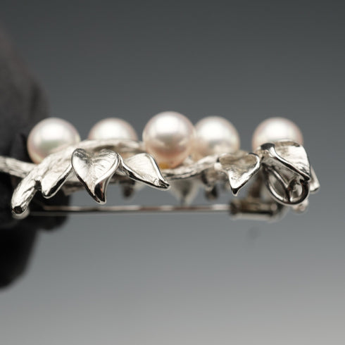 Vintage Silver-Tone Pearl-Embellished Twig Brooch