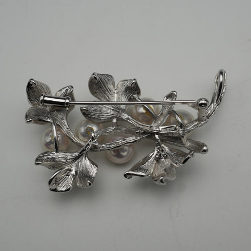Vintage Silver-Tone Pearl-Embellished Twig Brooch