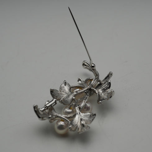 Vintage Silver-Tone Pearl-Embellished Twig Brooch