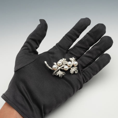 Vintage Silver-Tone Pearl-Embellished Twig Brooch