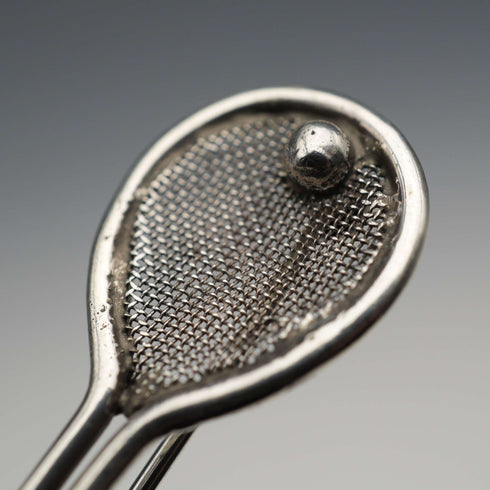 Antique Silver Tennis Racket-Shaped Brooch