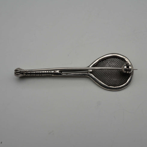 Antique Silver Tennis Racket-Shaped Brooch