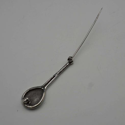 Antique Silver Tennis Racket-Shaped Brooch
