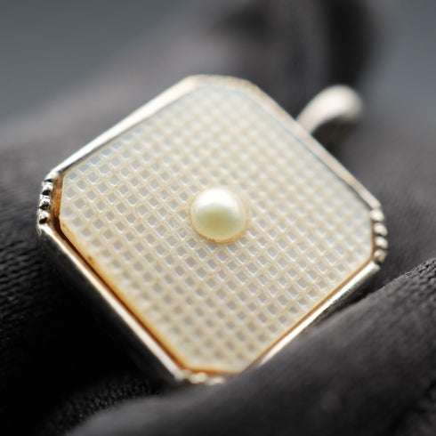 Antique K9 White Gold & Mother-of-Pearl Stud Earrings, Set of 4 with Case