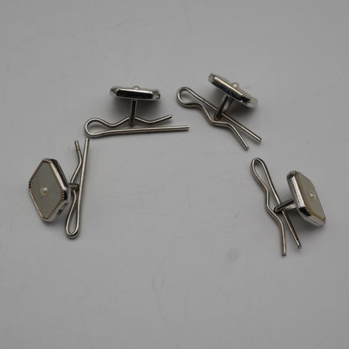 Antique K9 White Gold & Mother-of-Pearl Stud Earrings, Set of 4 with Case