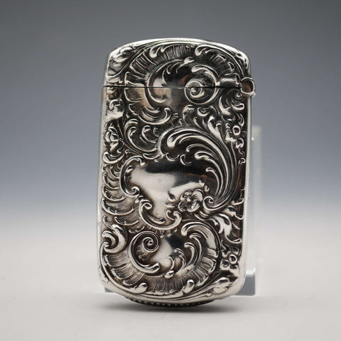 Antique Floral Repoussé Sterling Silver Vest Case 24g