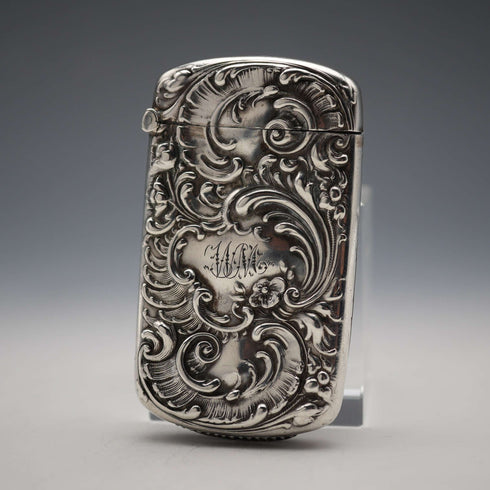 Antique Floral Repoussé Sterling Silver Vest Case 24g