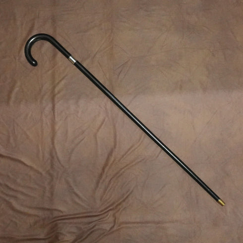 1935년 영국 빈티지 블랙 샤프트 순은 장식 대곡선 핸들 지팡이 88cm