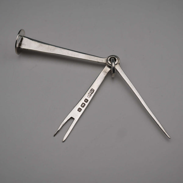 1912 British Antique Sterling Silver Smoking Pipe Tool Charles Perry & Co