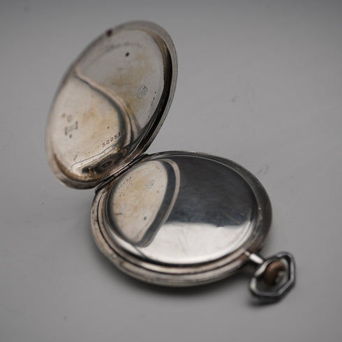 Antique TISSOT Art Deco Decorated 900 Silver Slim Hunter Case Pocket Watch, Running Well