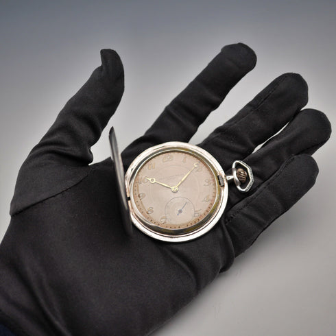 Antique TISSOT Art Deco Decorated 900 Silver Slim Hunter Case Pocket Watch, Running Well