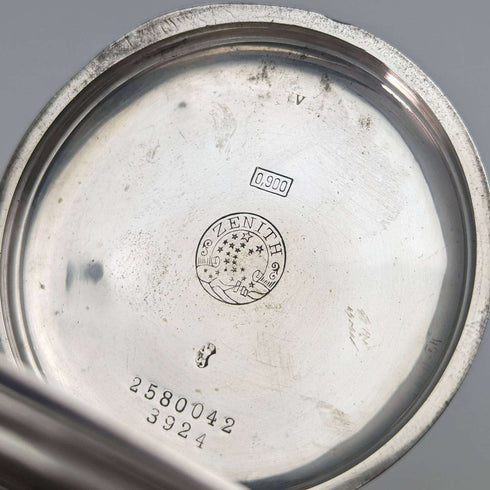 Around 1913 Antique Zenith pocket watch Art Nouveau engraving Hunter case on silver side Works well