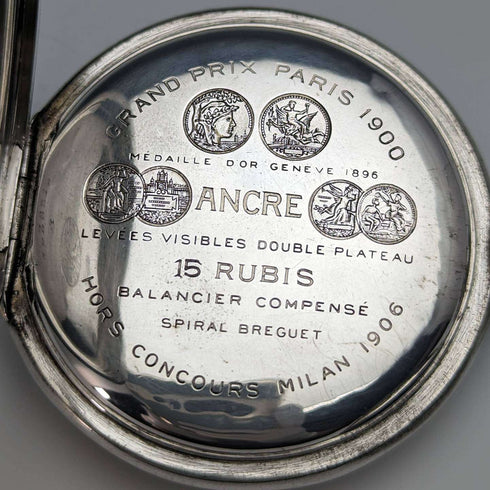 Around 1913 Antique Zenith pocket watch Art Nouveau engraving Hunter case on silver side Works well