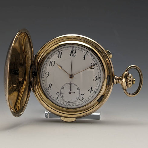 1918年頃 アンティーク Le Phare ミニッツリピーター&クロノグラフ 懐中時計 金張りハンターケース 整備済