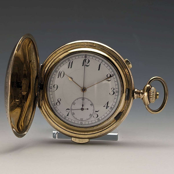 Around 1918 Antique Le Phare minute repeater & chronograph pocket watch gold plated hunter case refurbished